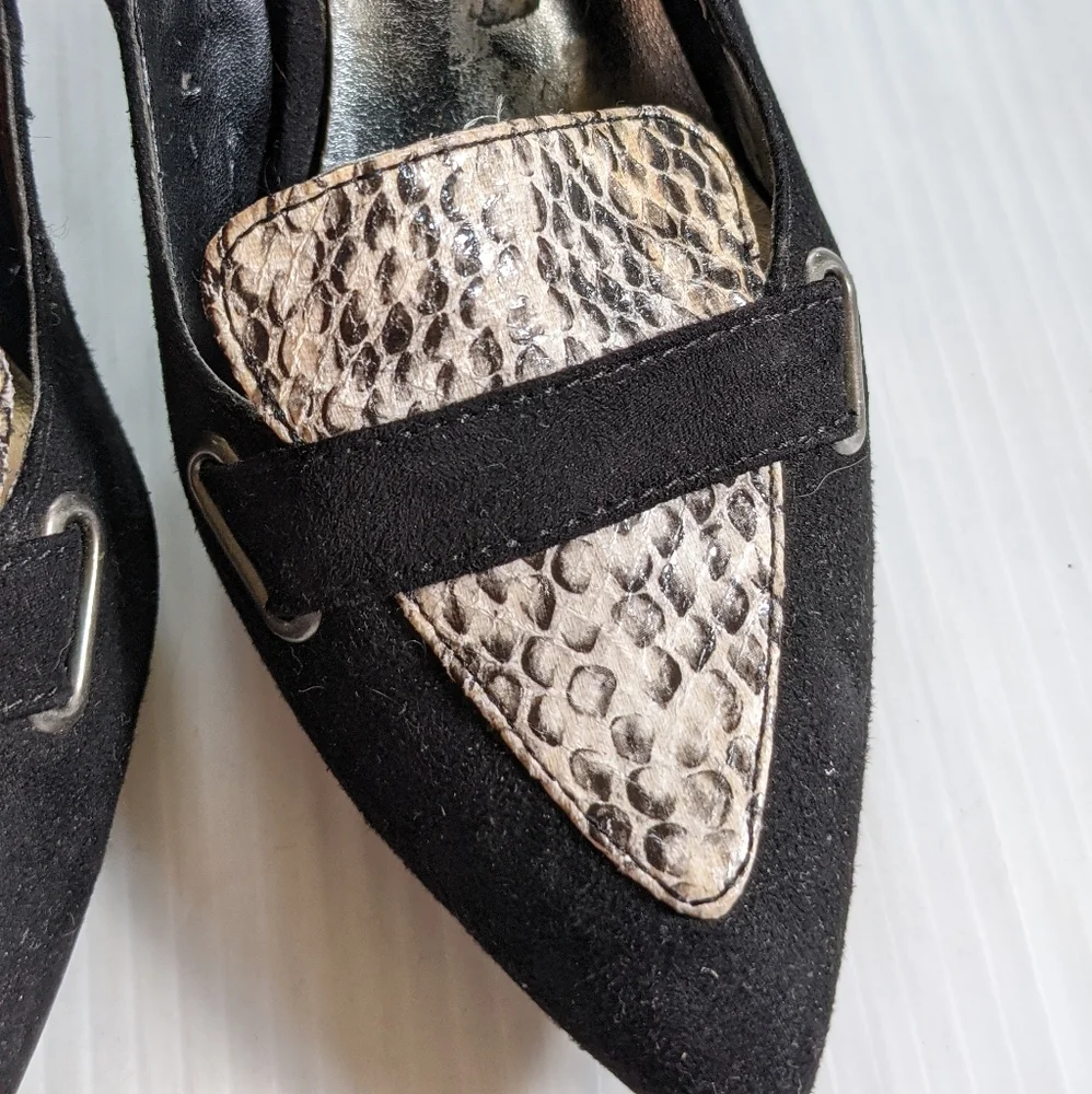 SV VERA WANG Oxen Black Suede Snakeskin Toe Heeled Pumps size 6
